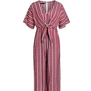 Long Burgundy Striped Jumpsuit